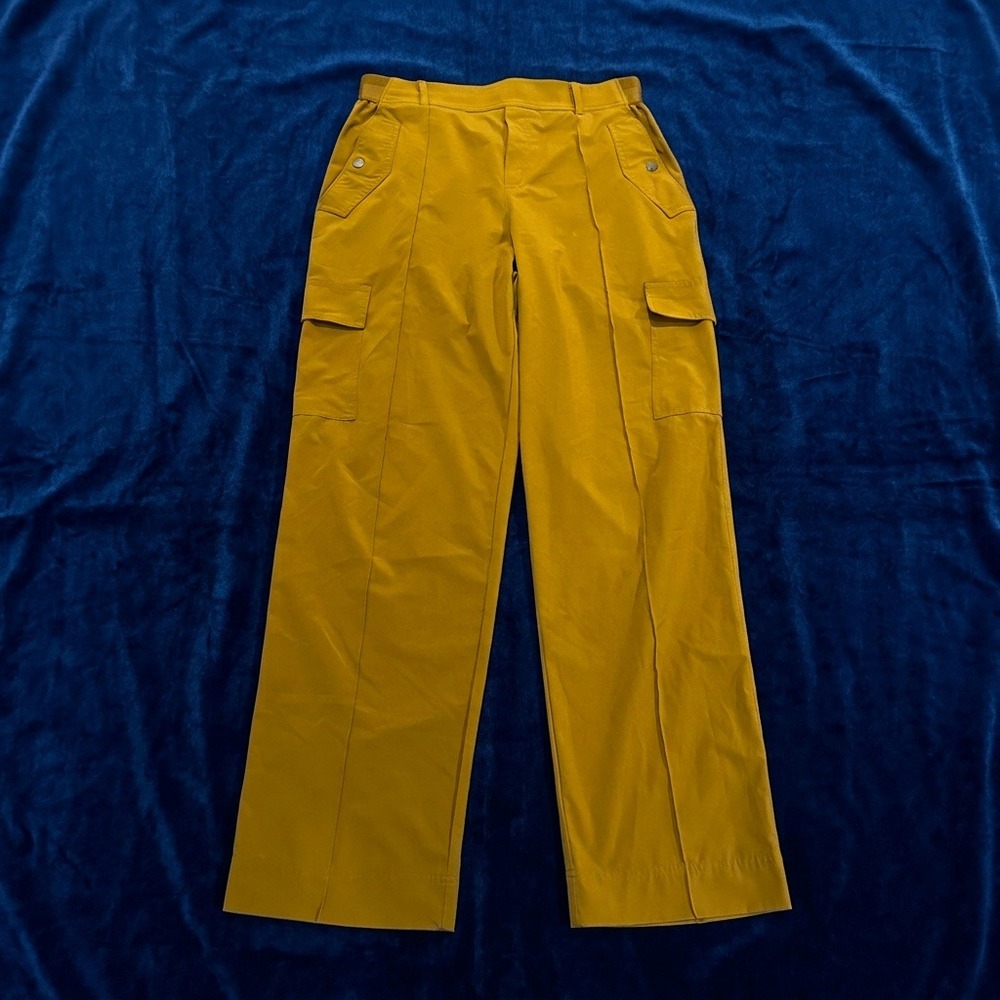 Athleta Vienna Cargo Pants Womens 10 Brass Yellow Pintuck Stretch Trousers